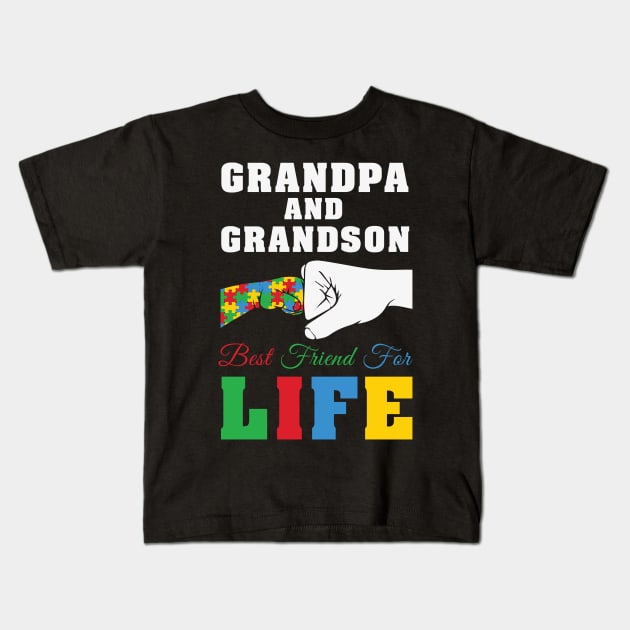 Grandpa and Grandson Puzzle Fist Autism Awareness Gift for Birthday, Mother's Day, Thanksgiving, Christmas Kids T-Shirt by skstring